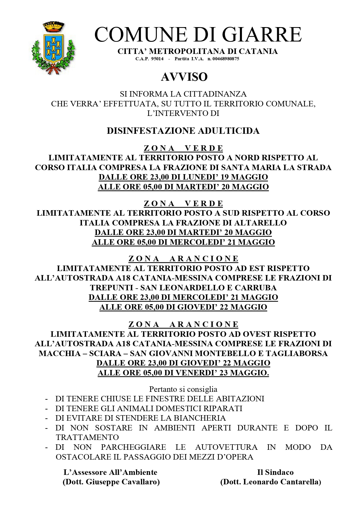 AVVISO DISINFESTAZIONE 2025