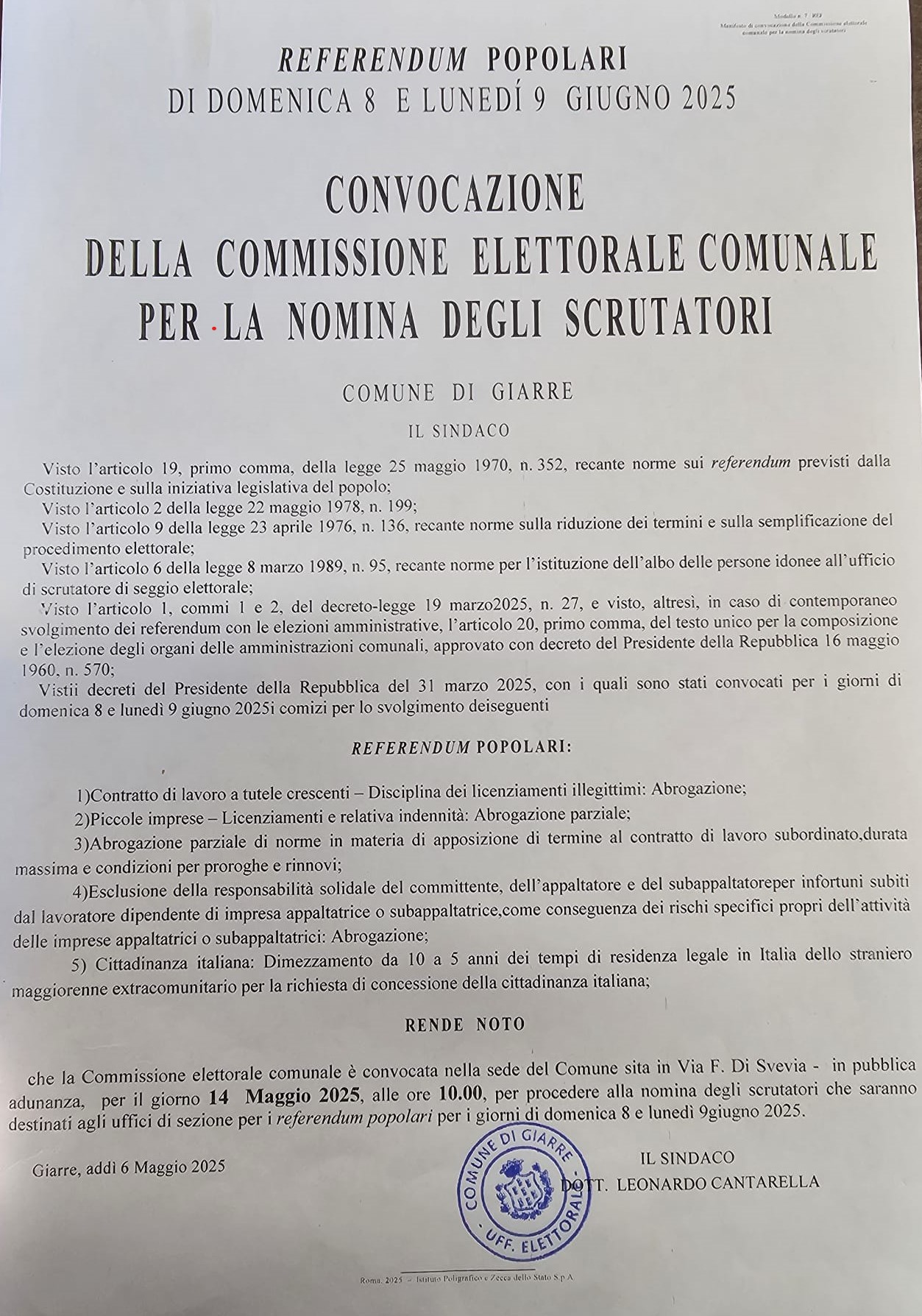 manifesto sorteggio scrutatori